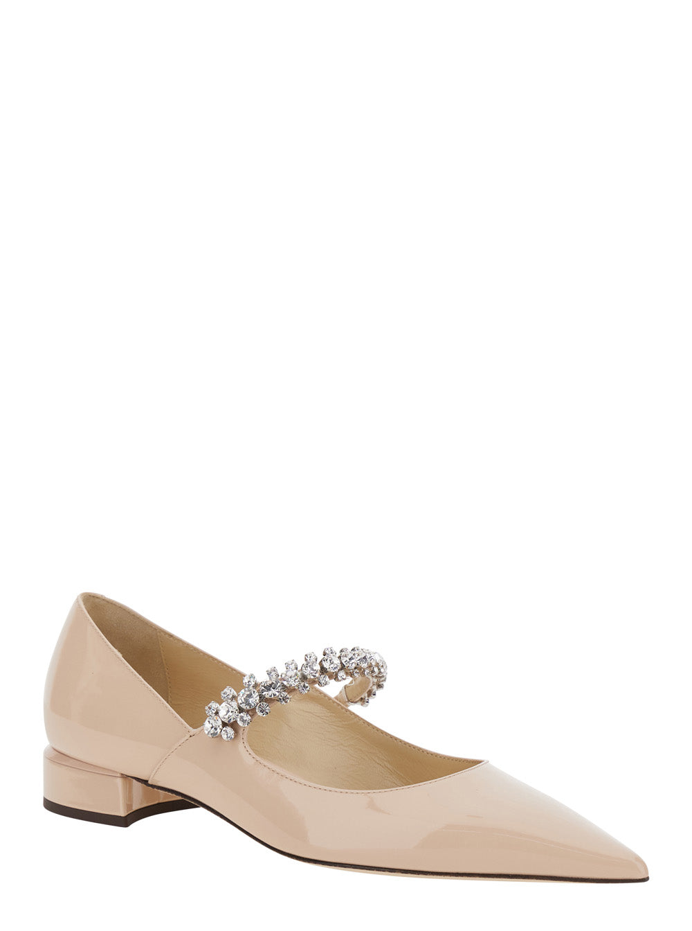 Jimmy Choo Women Pink Rhinestoned Ballet Shoes With Low Heel In Patent Leather Woman