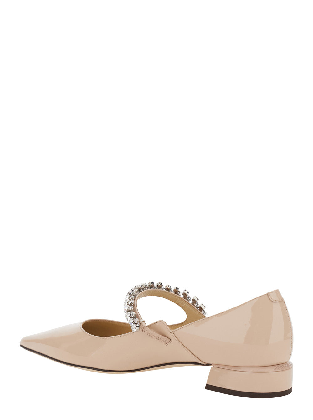 Jimmy Choo Women Pink Rhinestoned Ballet Shoes With Low Heel In Patent Leather Woman