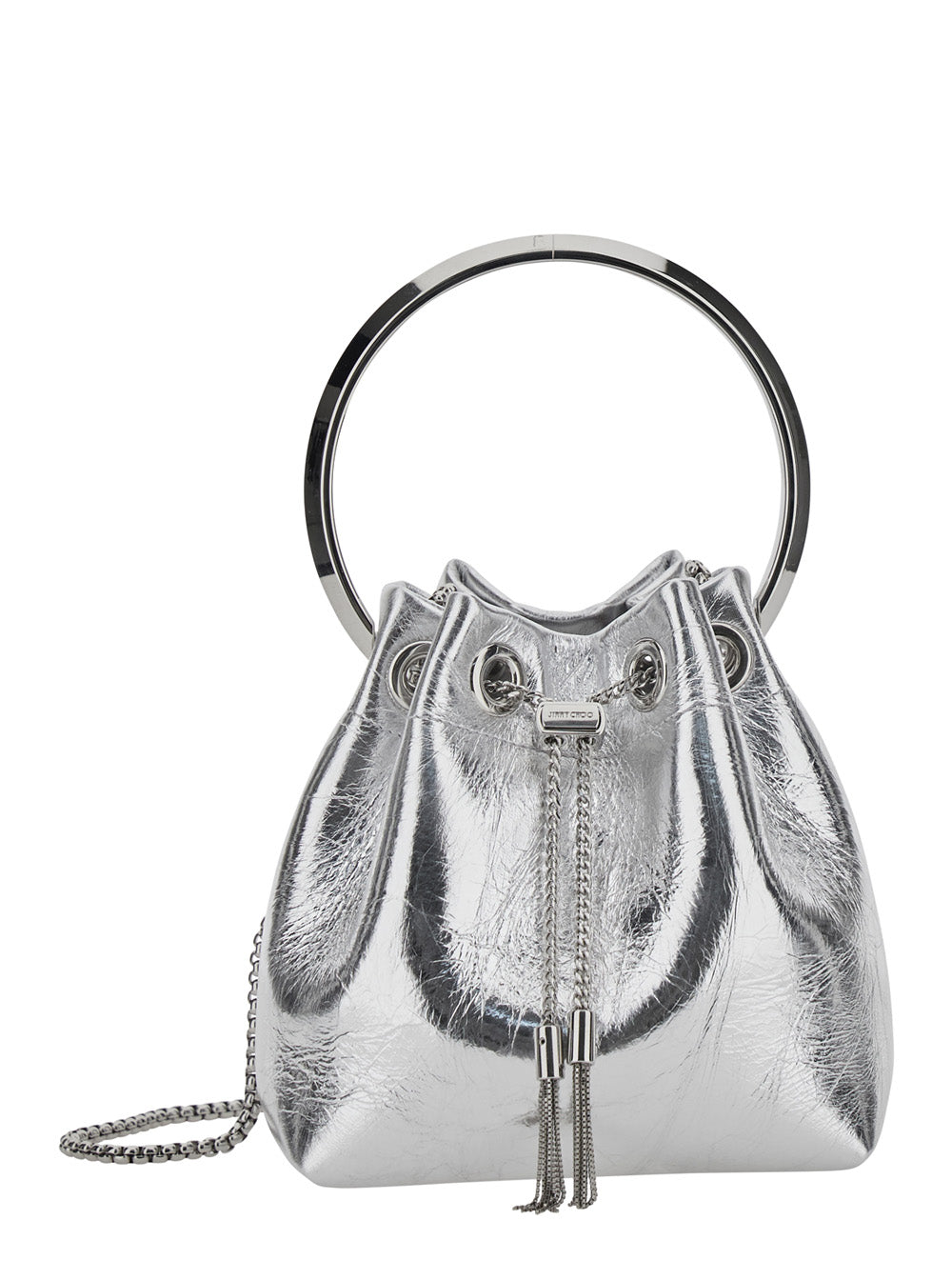 Jimmy Choo Women 'Bon Bon' Metallic Handbag With Metal Bracelet Handle And Chain-Link Shoulder Strap In Leather Woman