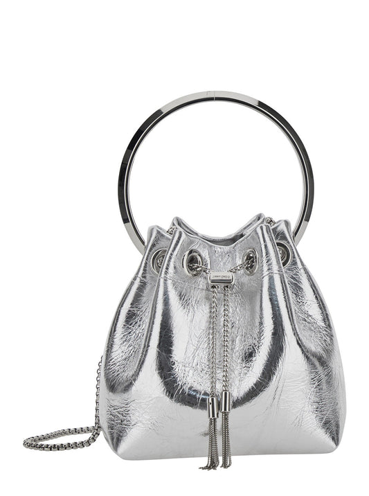 Jimmy Choo Women 'Bon Bon' Metallic Handbag With Metal Bracelet Handle And Chain-Link Shoulder Strap In Leather Woman