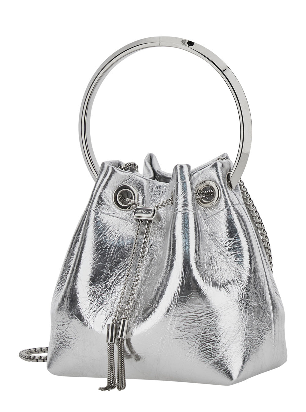 Jimmy Choo Women 'Bon Bon' Metallic Handbag With Metal Bracelet Handle And Chain-Link Shoulder Strap In Leather Woman