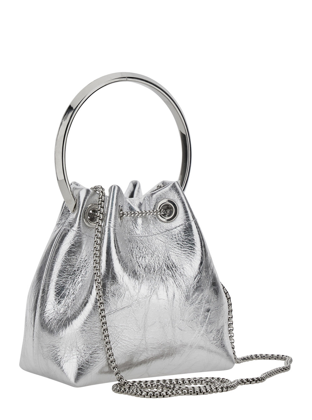 Jimmy Choo Women 'Bon Bon' Metallic Handbag With Metal Bracelet Handle And Chain-Link Shoulder Strap In Leather Woman