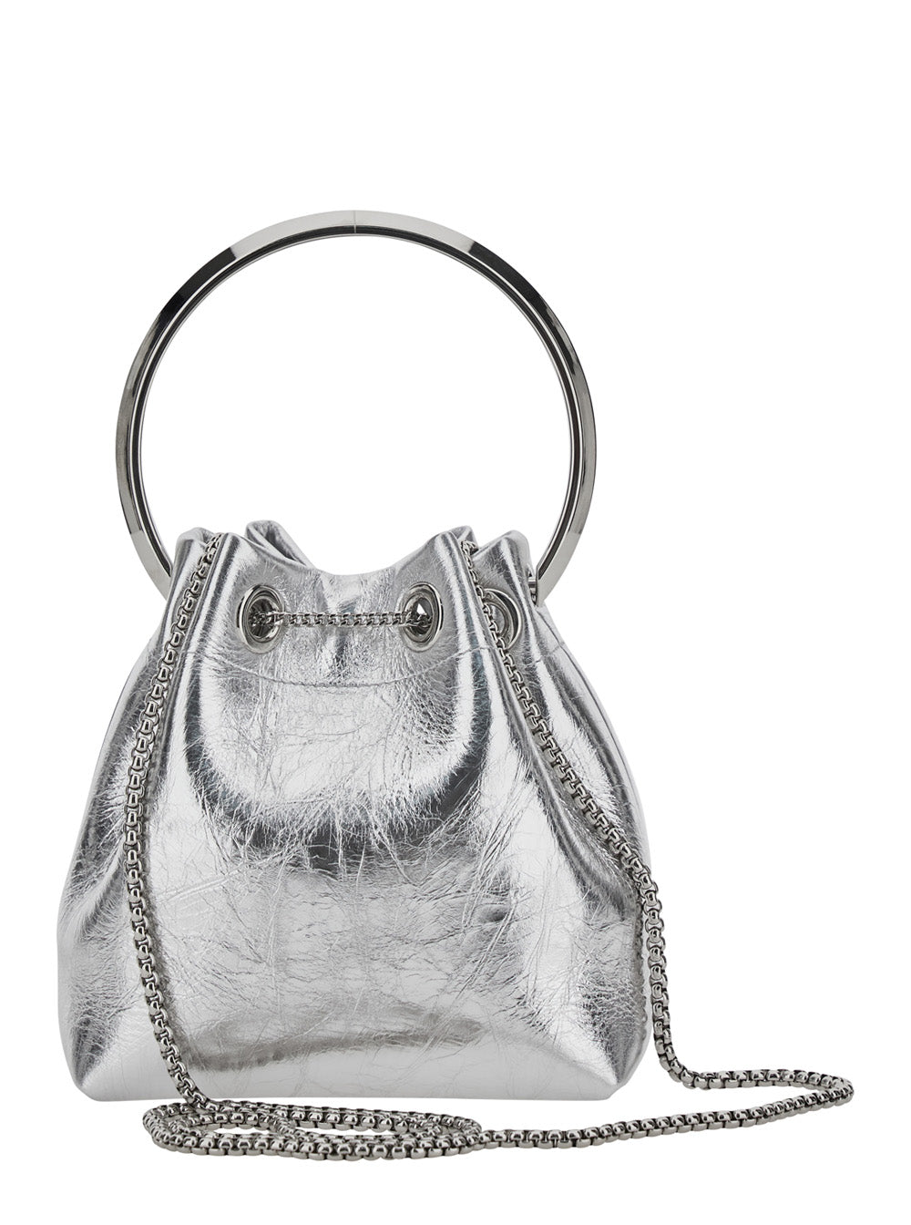 Jimmy Choo Women 'Bon Bon' Metallic Handbag With Metal Bracelet Handle And Chain-Link Shoulder Strap In Leather Woman