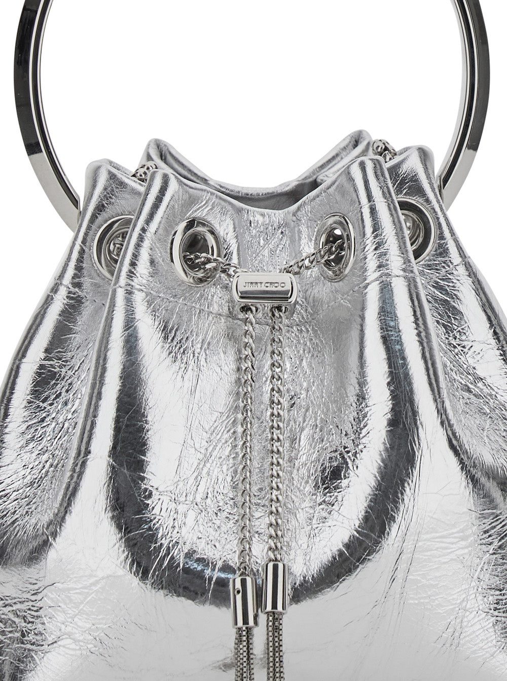 Jimmy Choo Women 'Bon Bon' Metallic Handbag With Metal Bracelet Handle And Chain-Link Shoulder Strap In Leather Woman