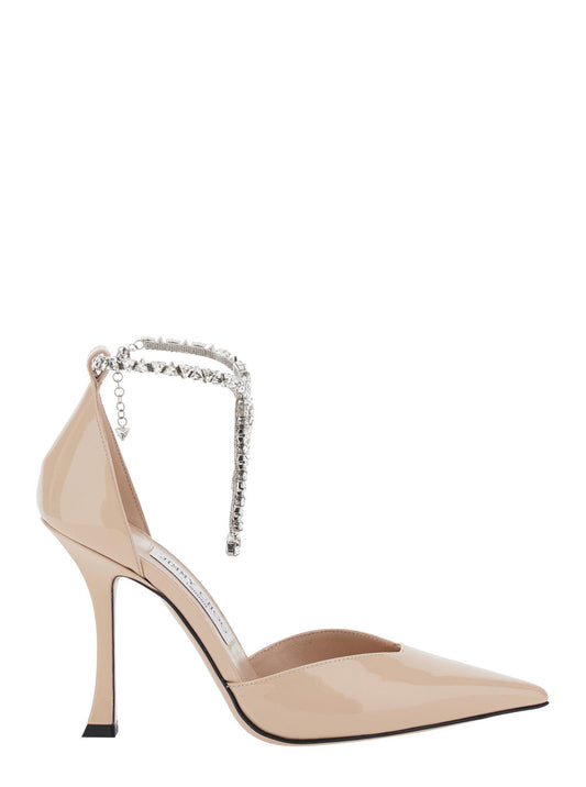 Jimmy Choo Women 'Stevie' Pink Pumps With Rhinestoned Ankle Strap And High Heel In Leather Woman