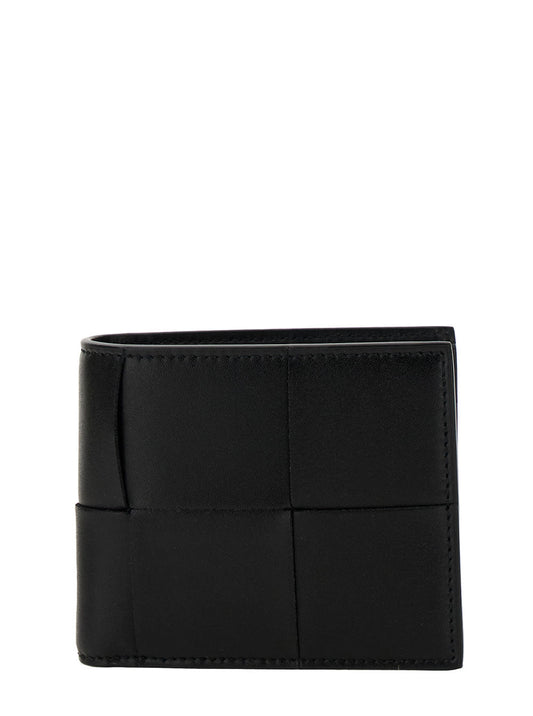 Bottega Veneta Men 'Cassette' Black Bi-Fold Wallet With Intreccio Motif In Leather Man