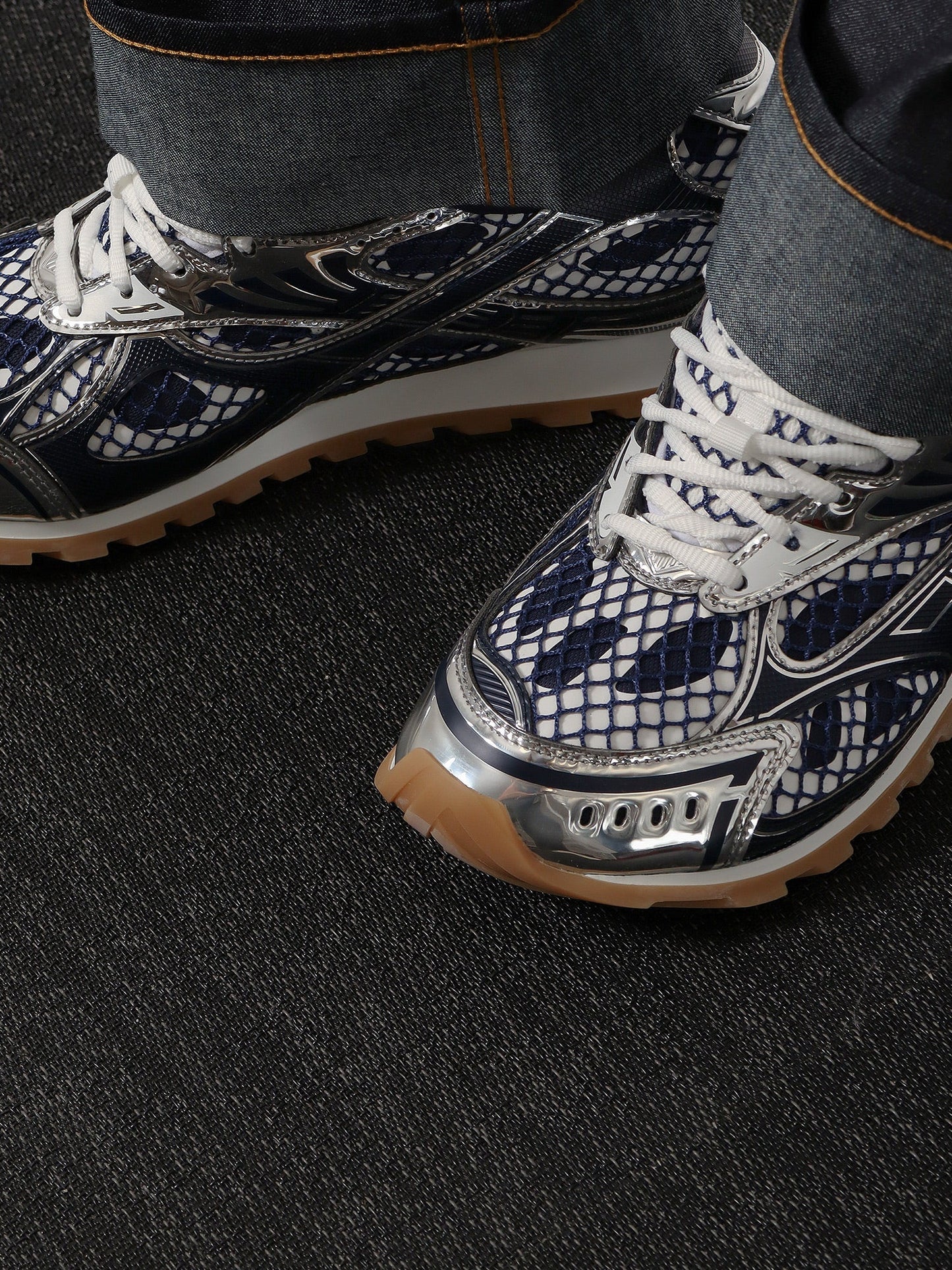 Bottega Veneta Men Orbit Mesh And Leather Sneakers