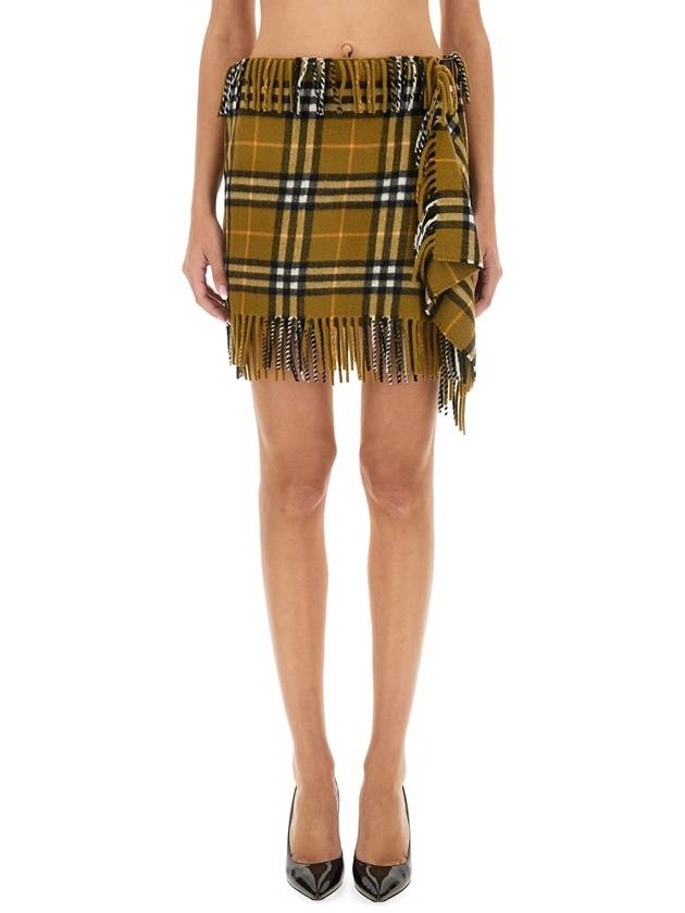 Burberry Check Wool Cashmere A-Line Skirt Oxide