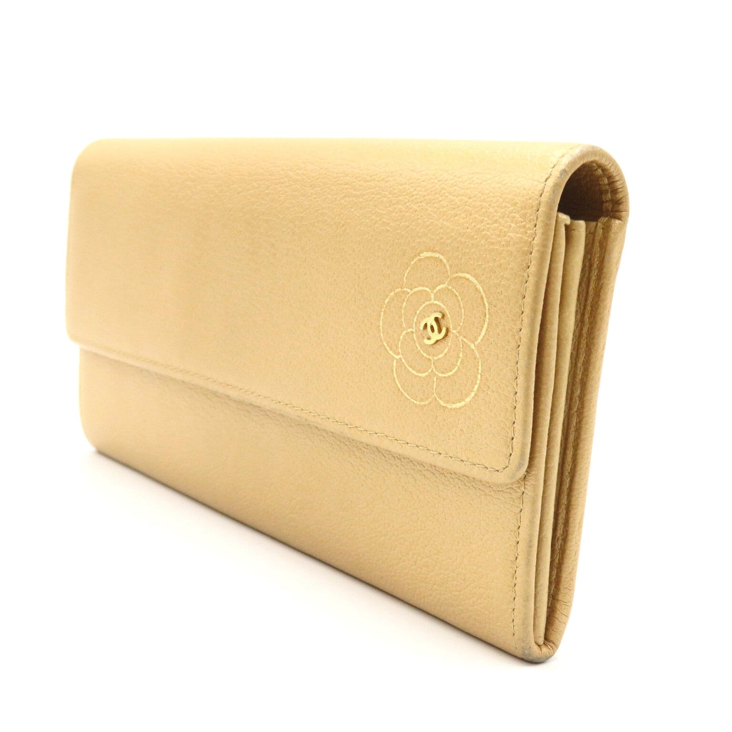 Chanel Camellia Flap Long Wallet Leather Long Wallet in New Condition