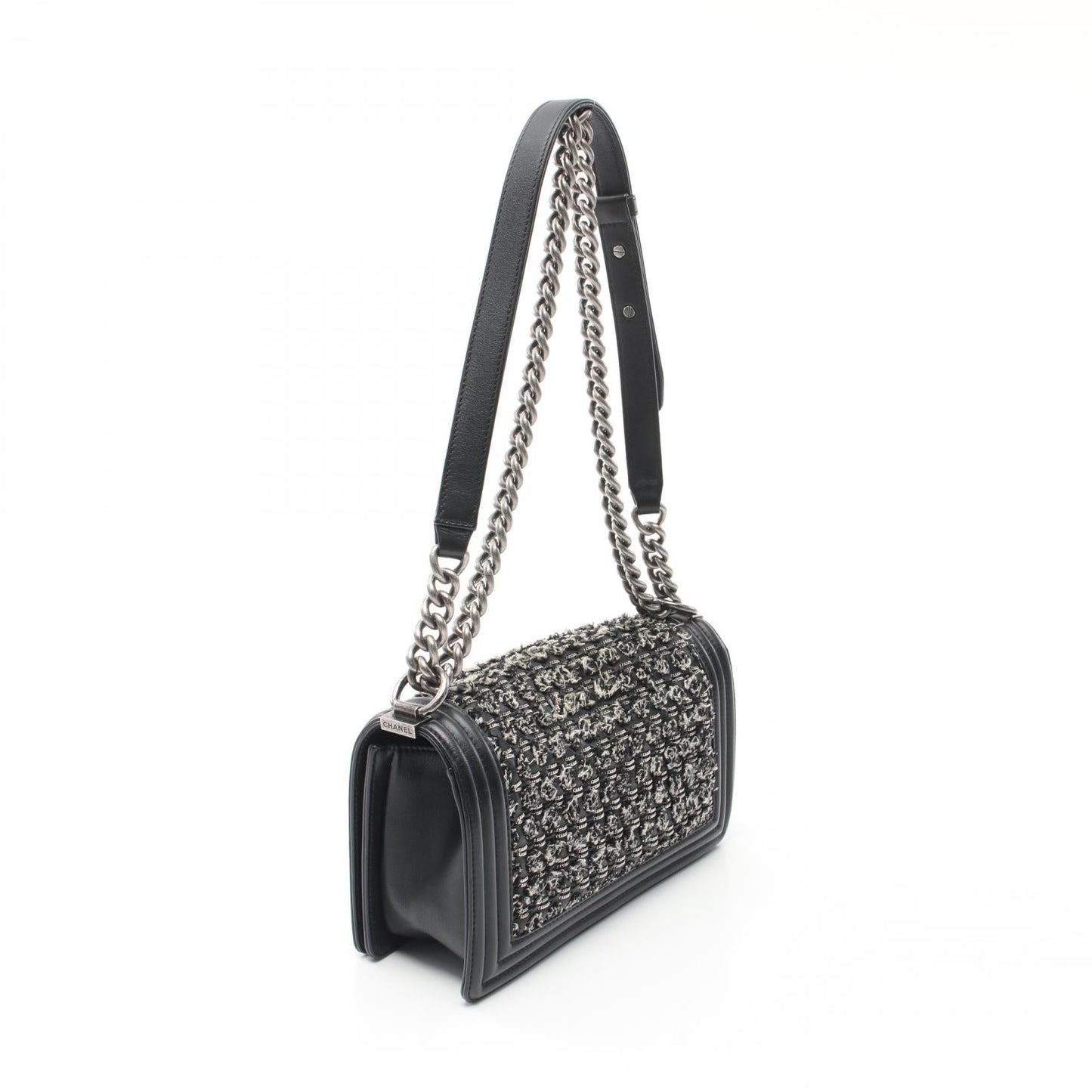 Chanel Medium Tweed & Leather Le Boy Flap Bag Leather Shoulder Bag in New Condition