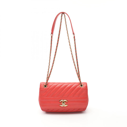 Chanel Chevron Leather Shoulder Bag Red