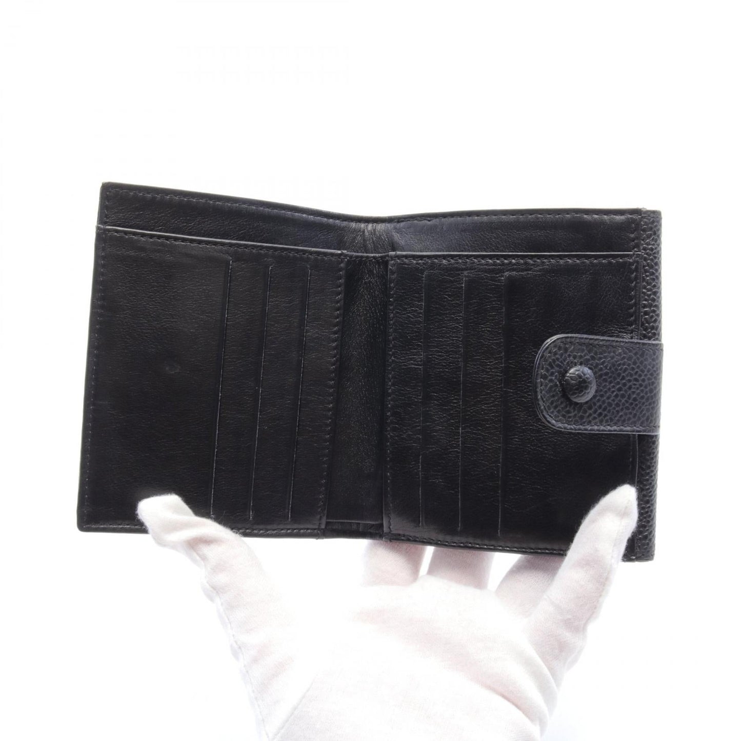 Chanel Caviar Skin Coco Mark Tri-fold Wallet Leather Short Wallet in Great Condition