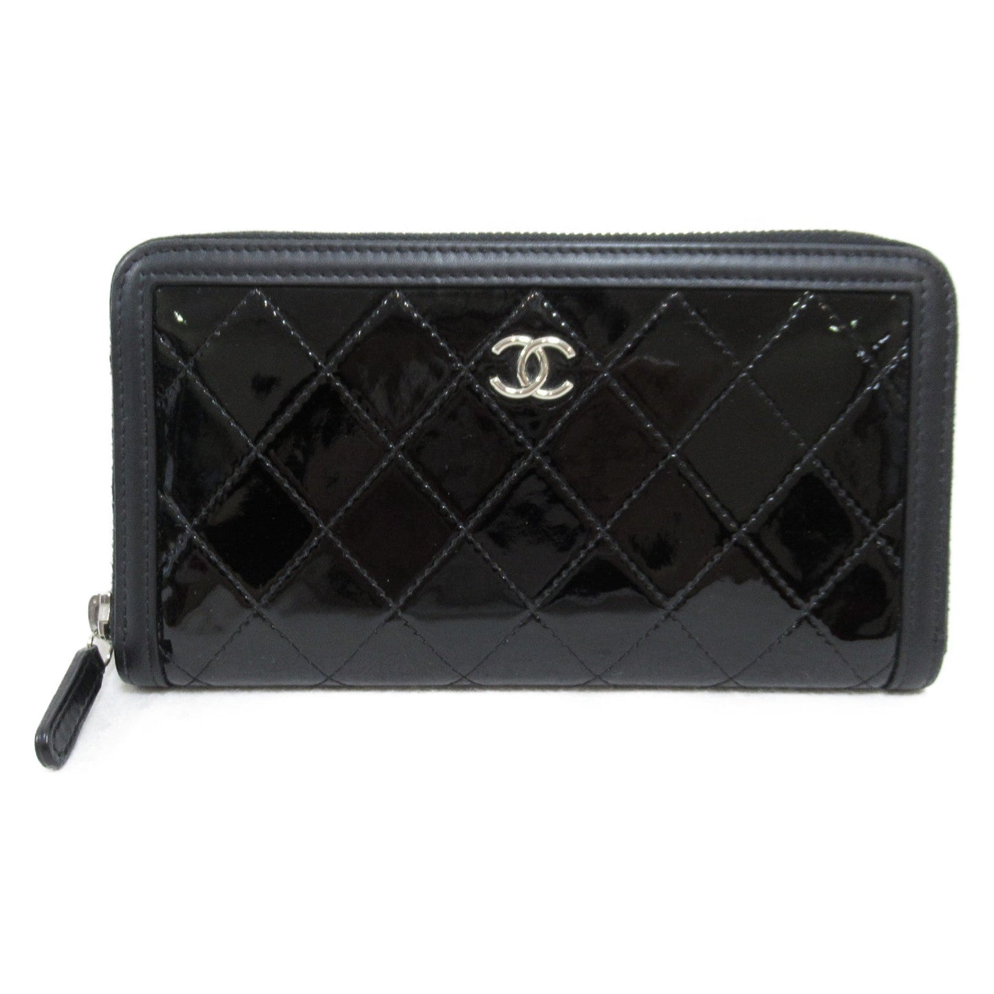 Chanel Black Patent Leather Round Wallet
