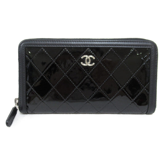 Chanel Black Patent Leather Round Wallet