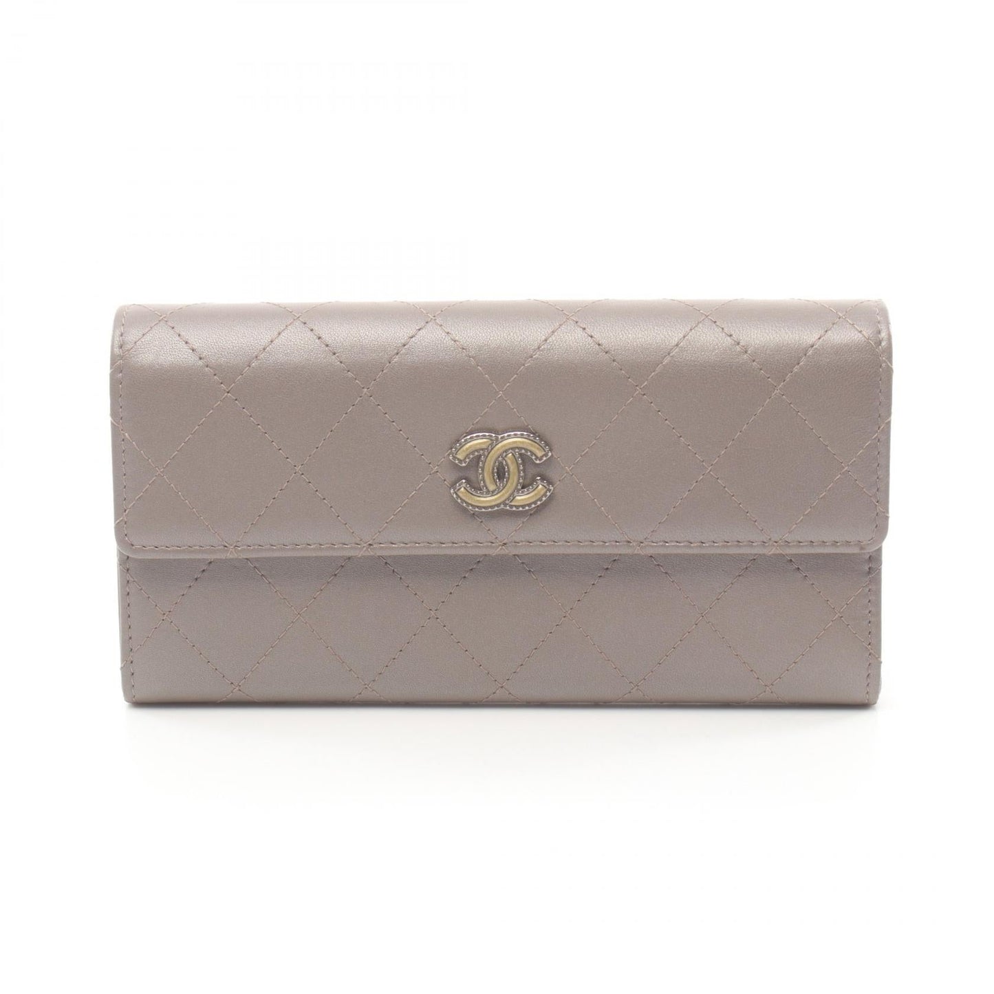 Chanel Matelasse Leather Long Wallet Gray
