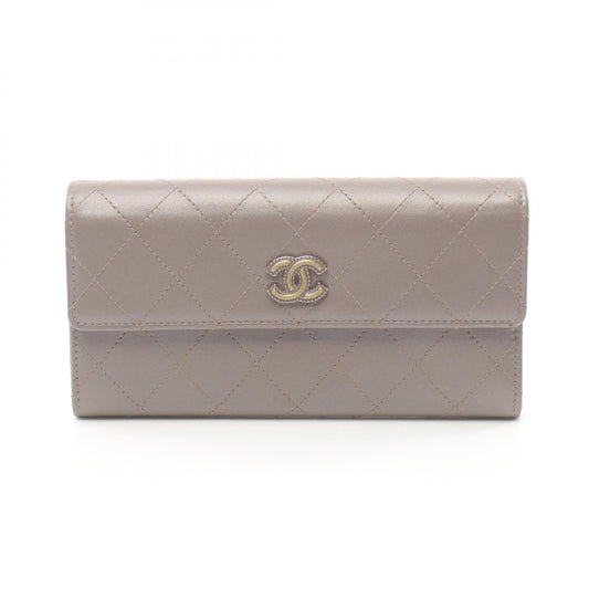 Chanel Matelasse Leather Long Wallet Gray
