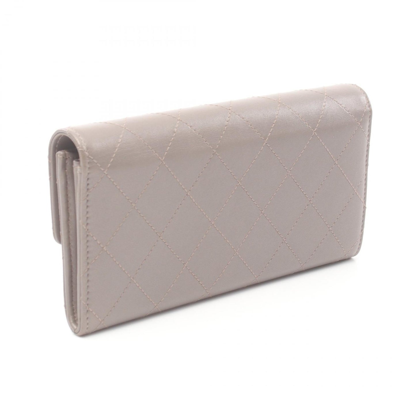 Chanel Matelasse Leather Long Wallet Gray