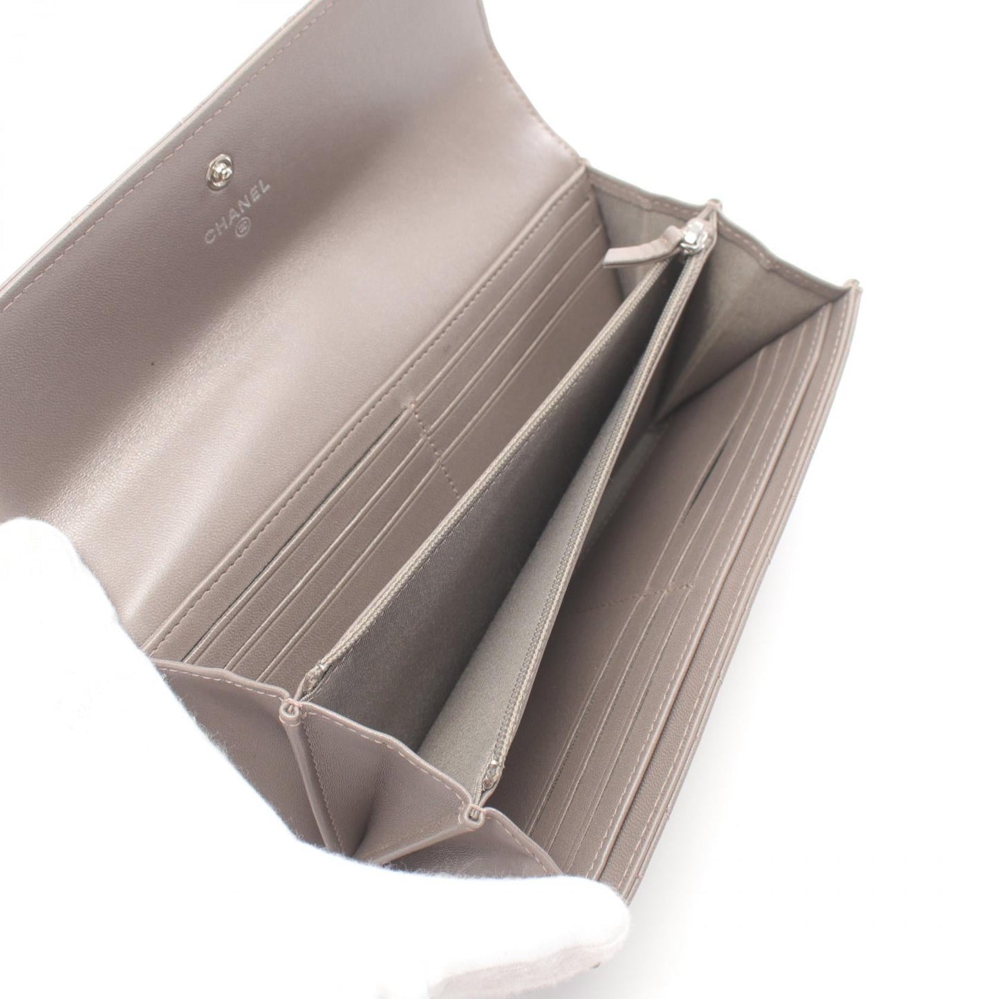 Chanel Matelasse Leather Long Wallet Gray