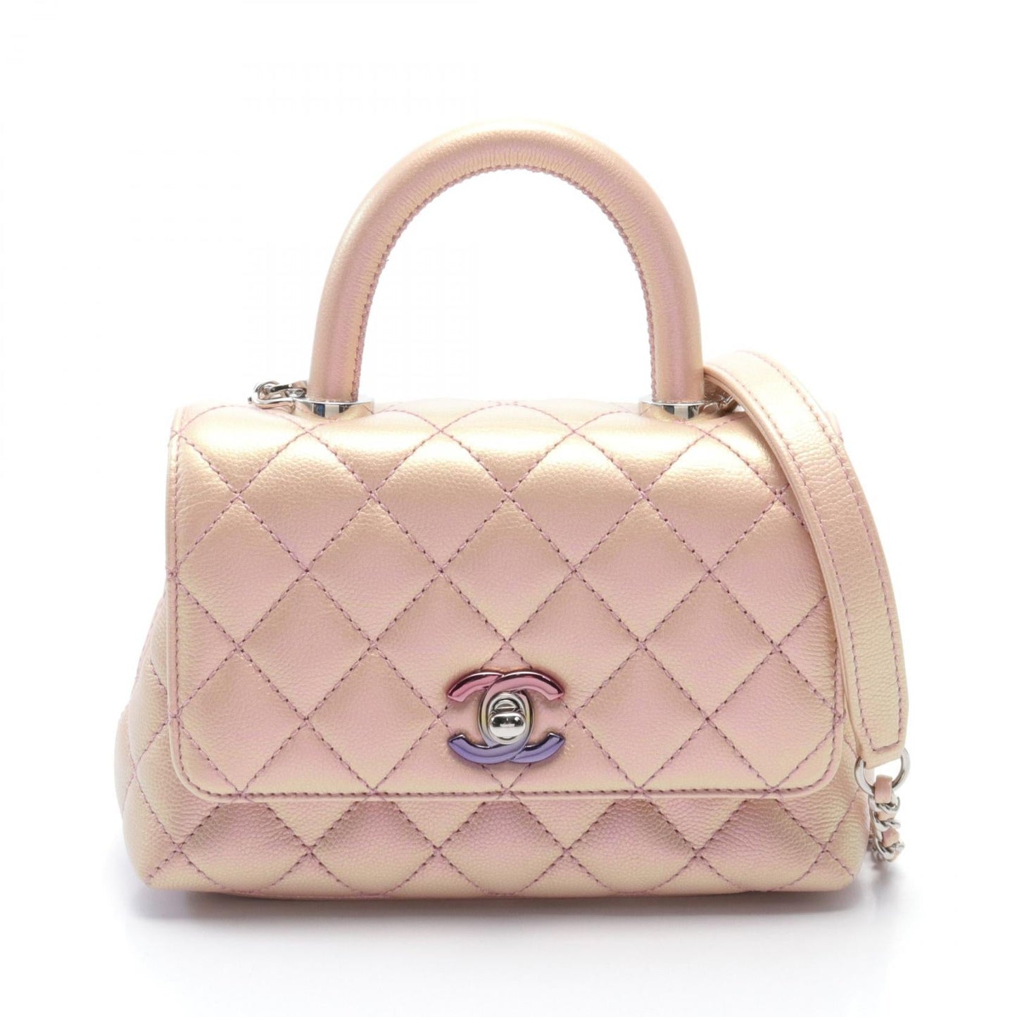 Chanel CC Quilted Caviar Top Handle Flap Bag Leather Handbag AS2215