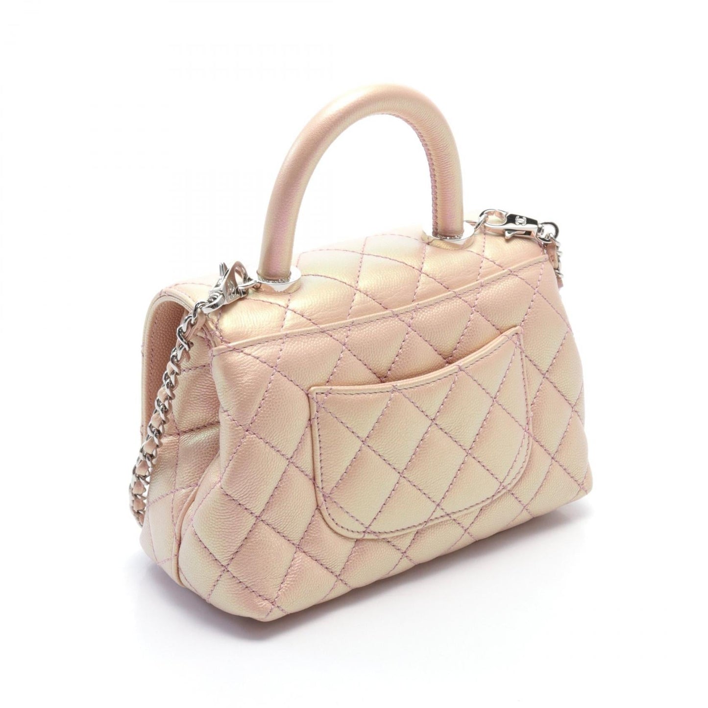 Chanel CC Quilted Caviar Top Handle Flap Bag Leather Handbag AS2215