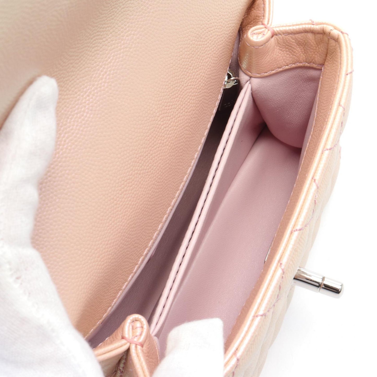 Chanel CC Quilted Caviar Top Handle Flap Bag Leather Handbag AS2215