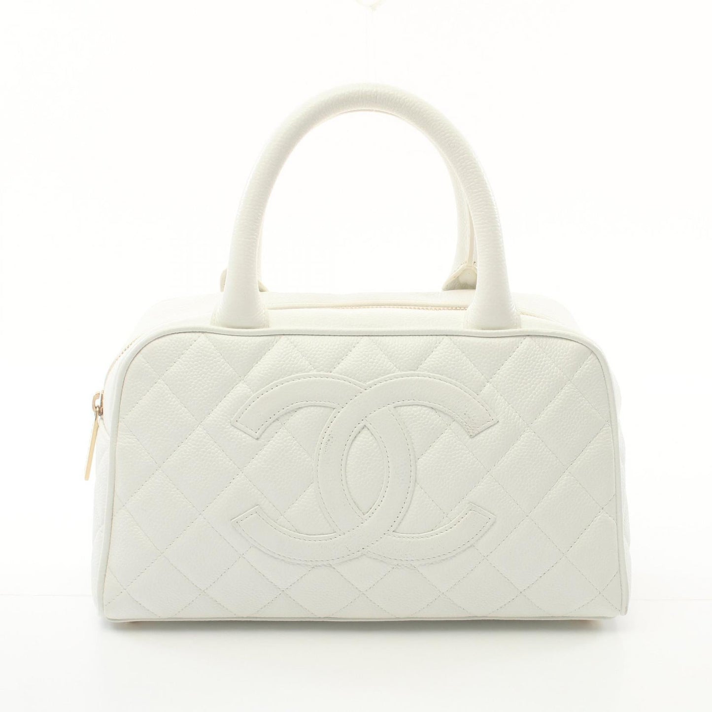 Chanel CC Quilted Caviar Bowling Bag Leather Handbag A20996 in New Condition