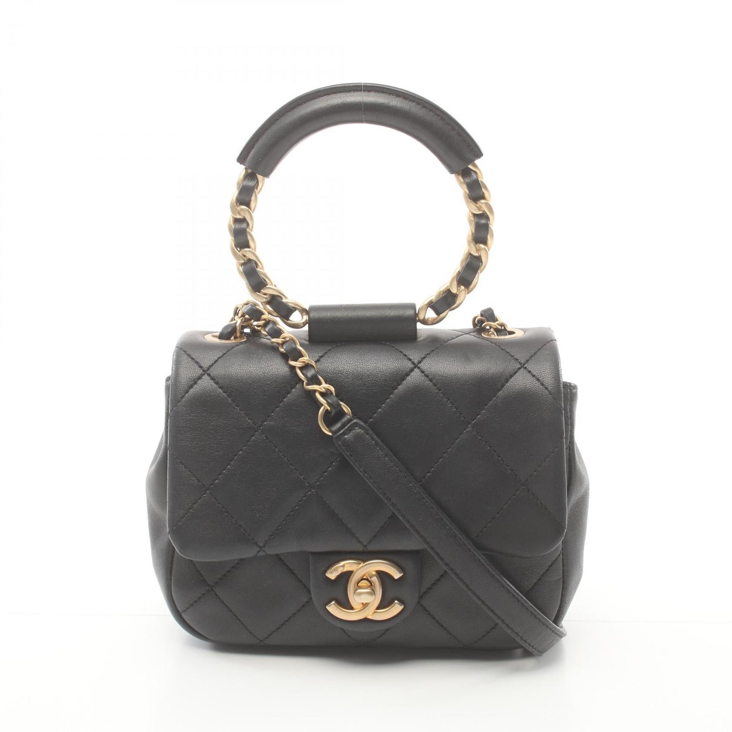 Chanel CC Quilted Leather Round Handle Bag Leather Handbag AS1357
