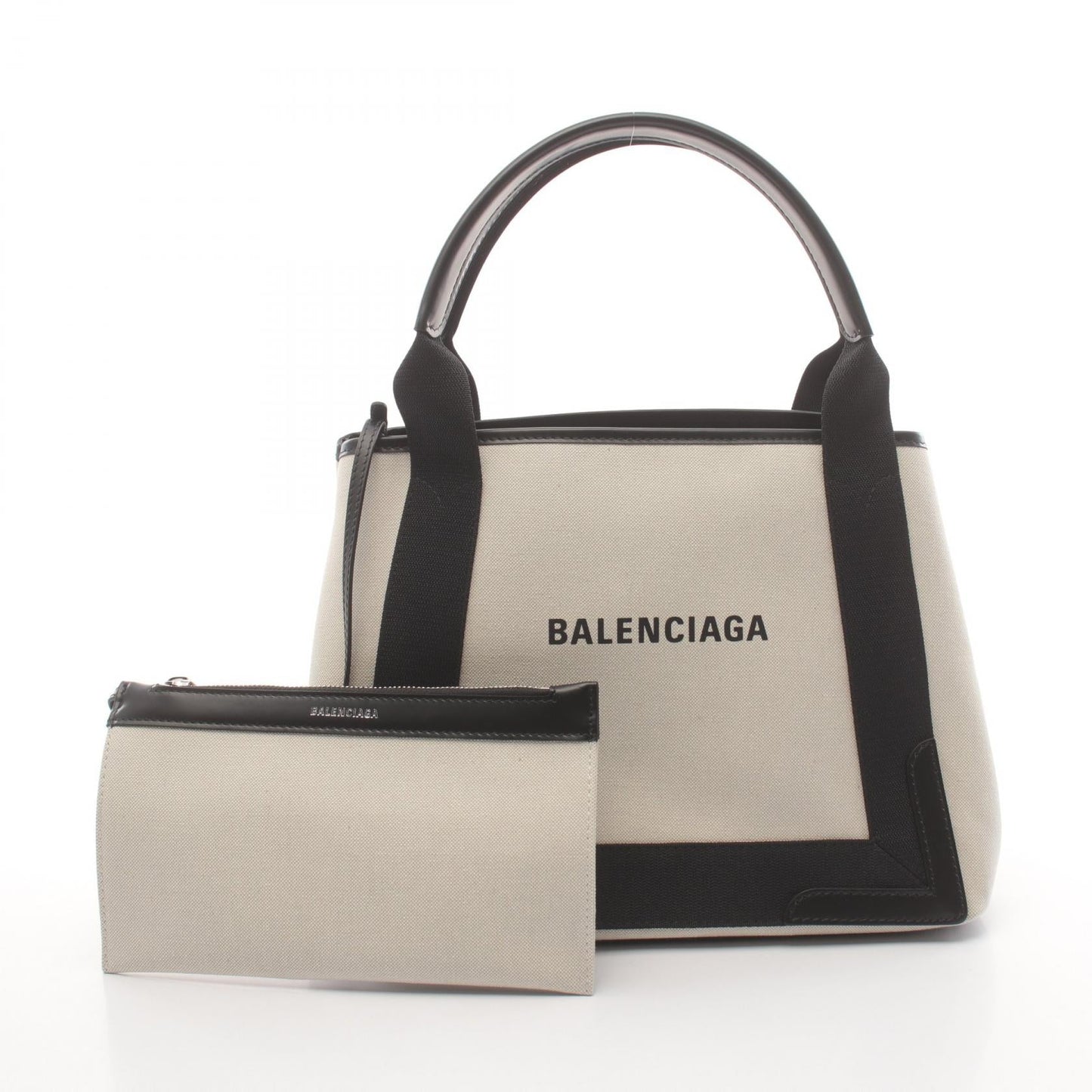 Balenciaga Navy Cabas S Canvas Leather Tote
