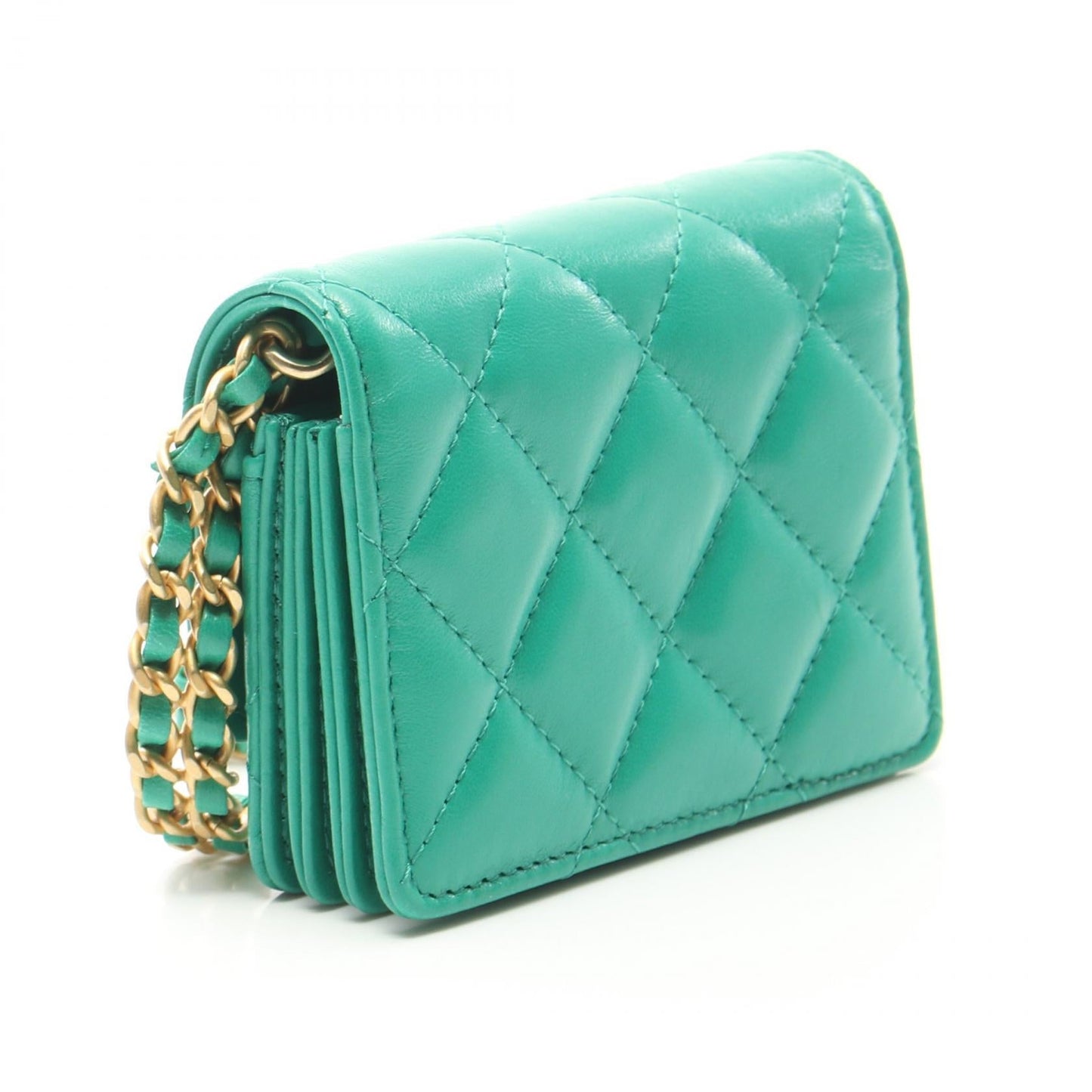 Chanel Lambskin Matelasse Card Case Green