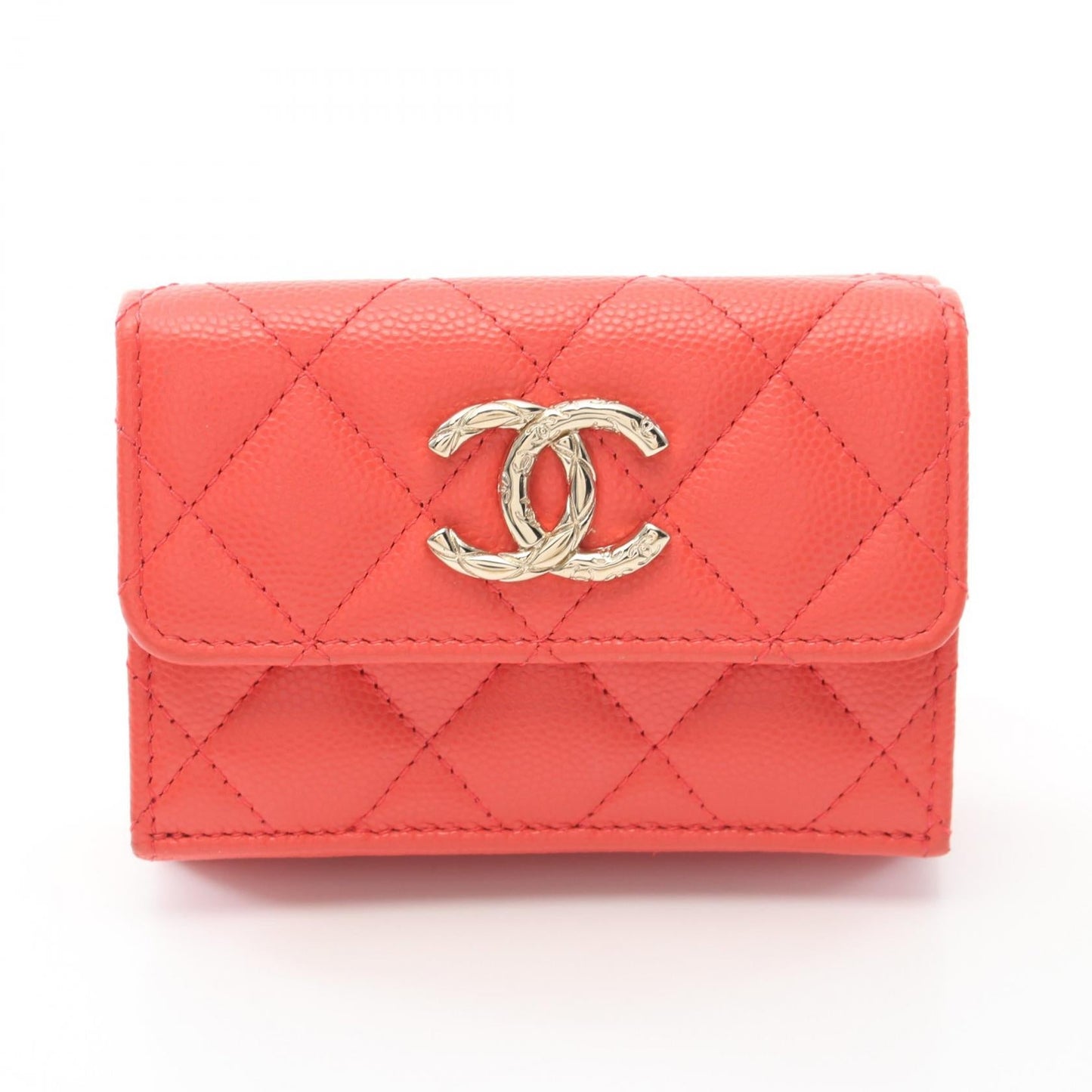 Chanel Caviar Skin Trifold Wallet Orange