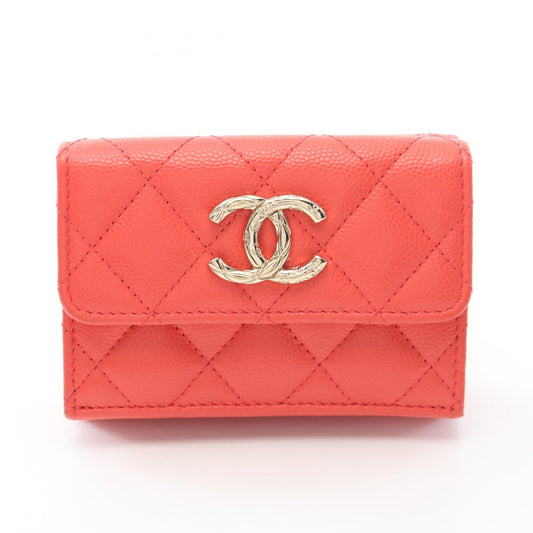 Chanel Caviar Skin Trifold Wallet Orange
