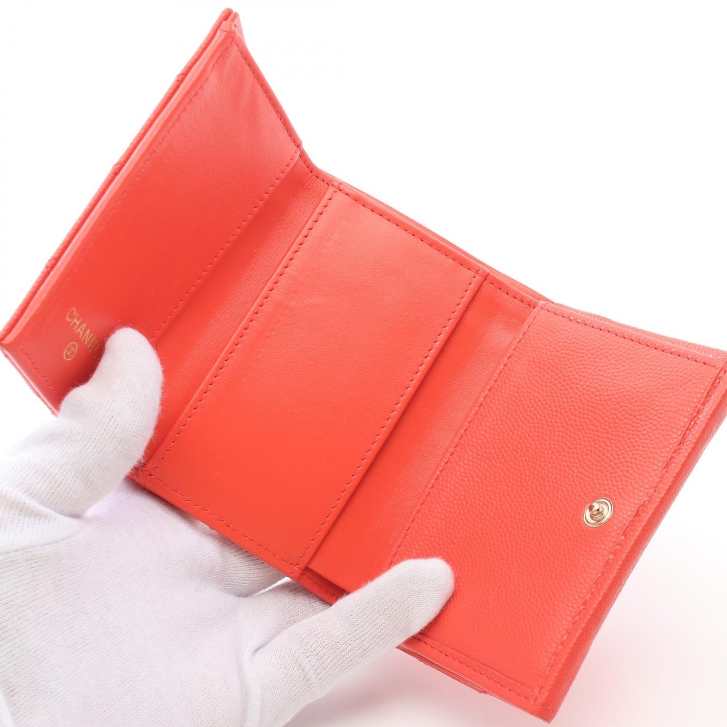Chanel Caviar Skin Trifold Wallet Orange