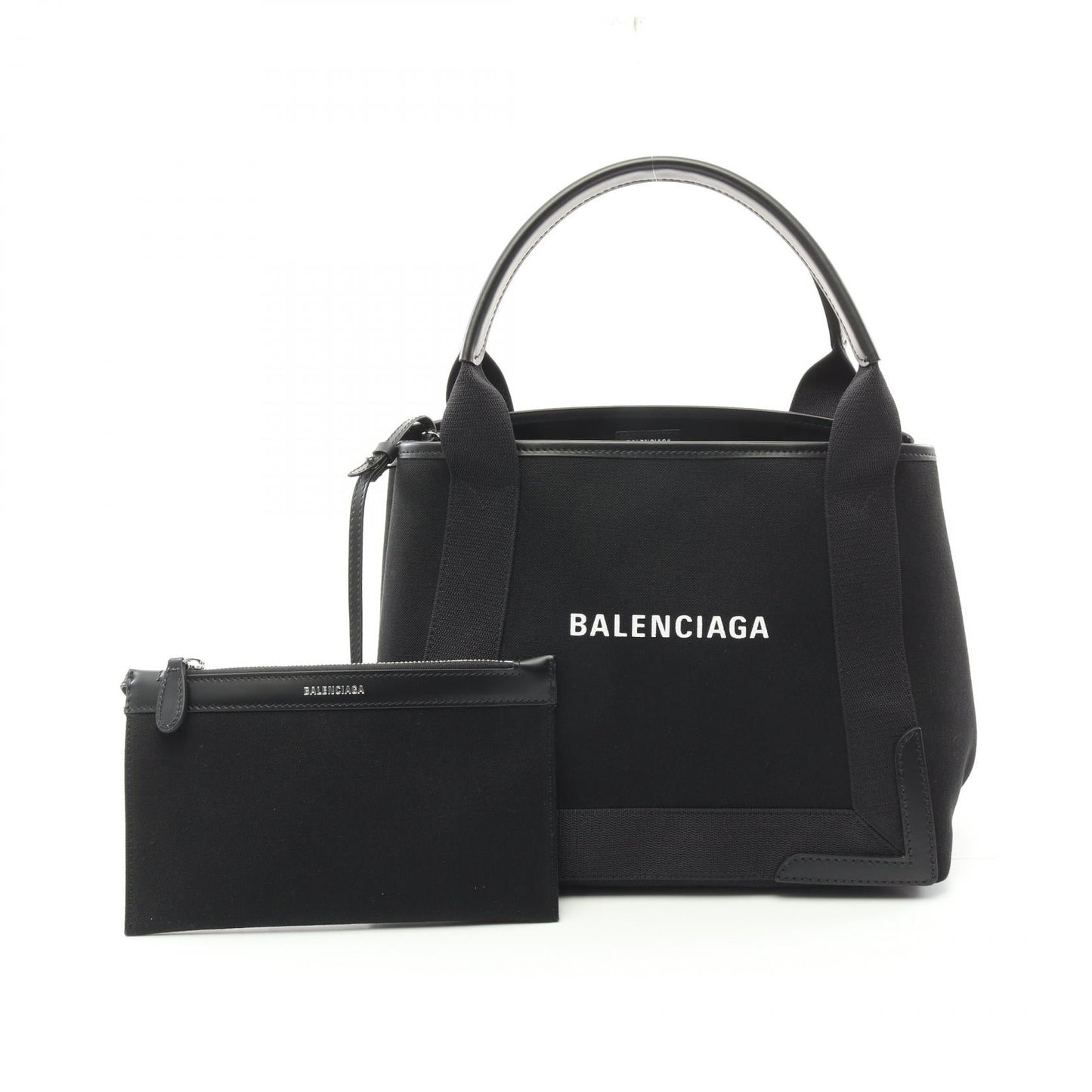 Balenciaga Navy Cabas S Canvas Leather Tote Bag
