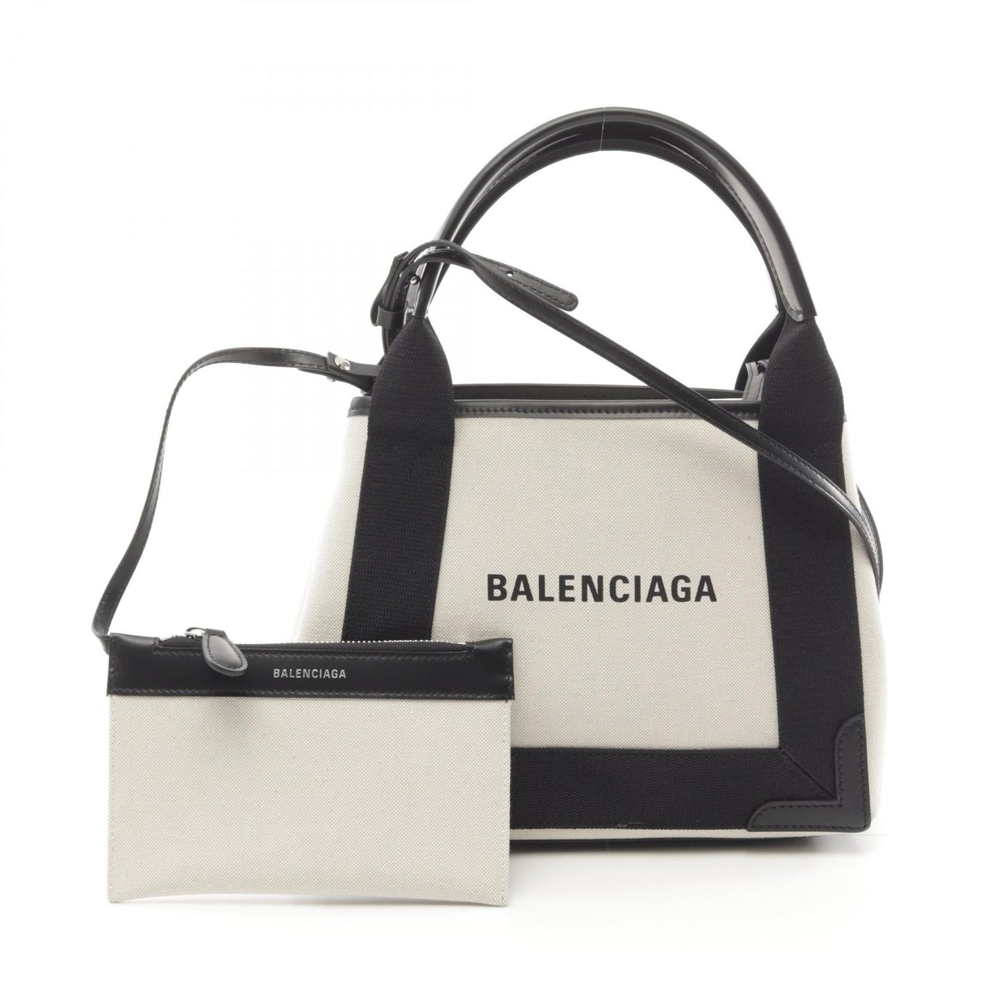 Balenciaga Navy Cabas XS Canvas Leather Handbag