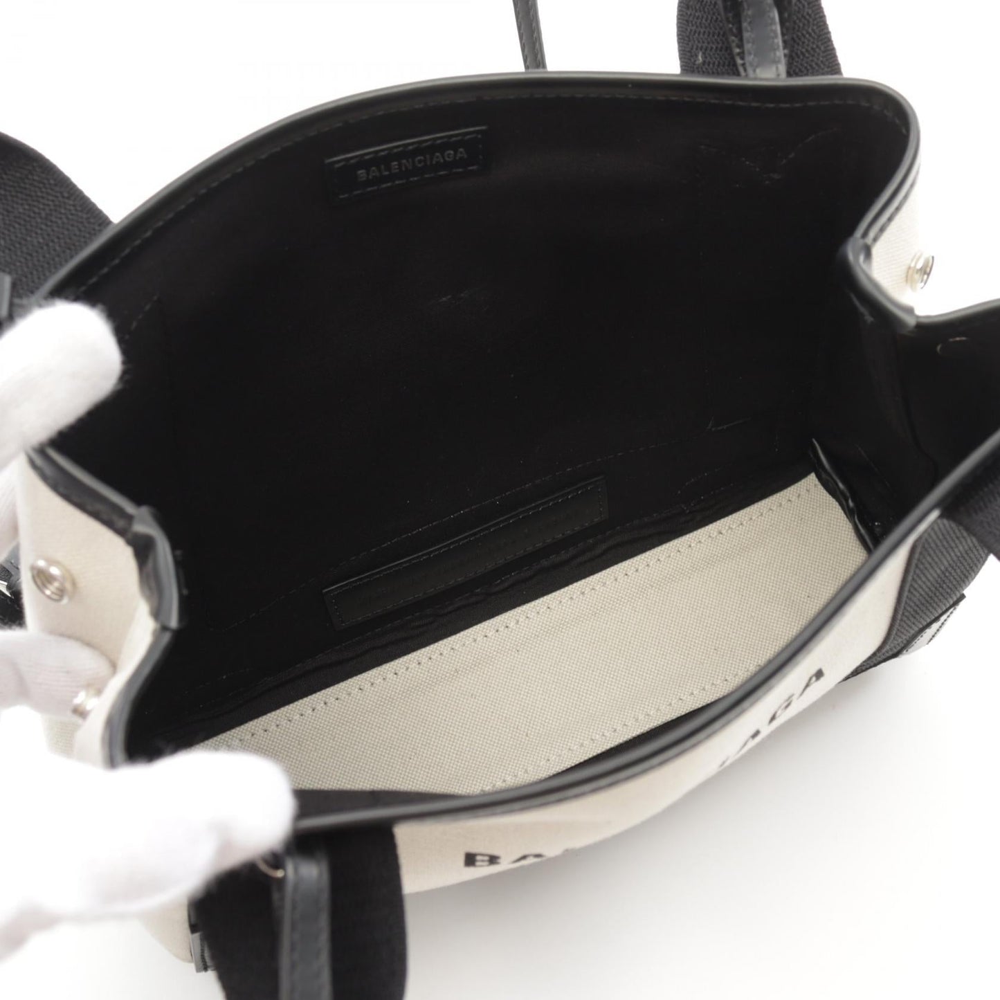 Balenciaga Navy Cabas XS Canvas Leather Handbag