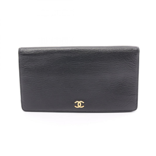 Chanel Leather Coco Mark Long Wallet Black