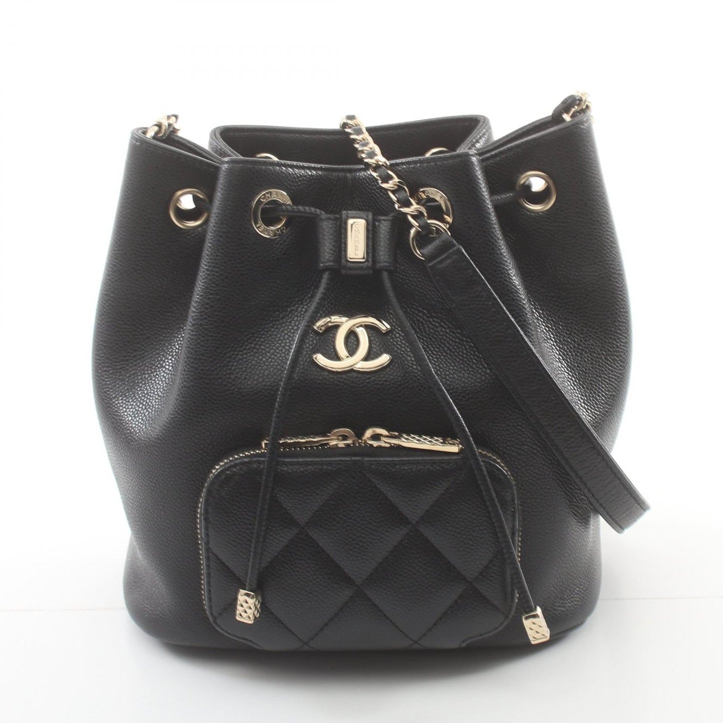 Chanel CC Caviar Drawstring Shoulder Bag Leather Shoulder Bag AS2353