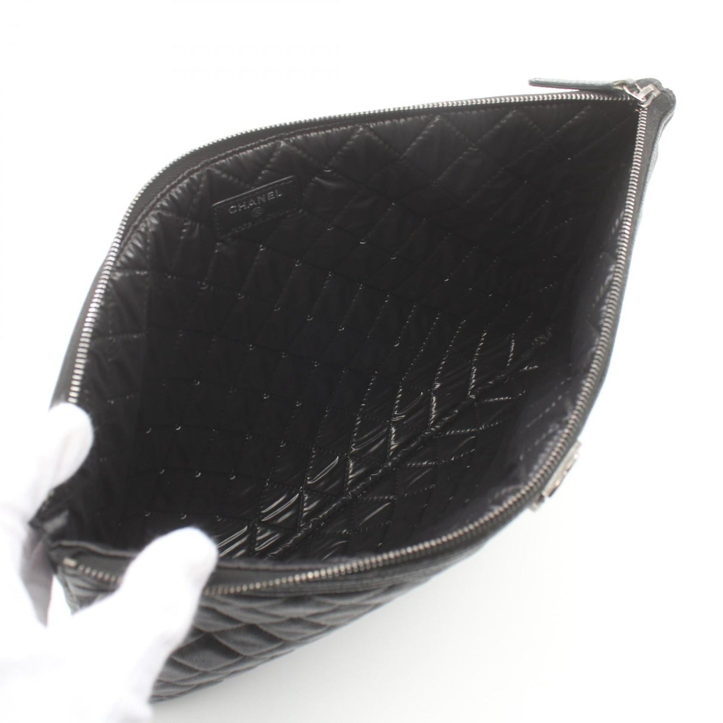 Chanel Quilted Caviar Zip Clutch Bag Leather Clutch Bag in New Condition