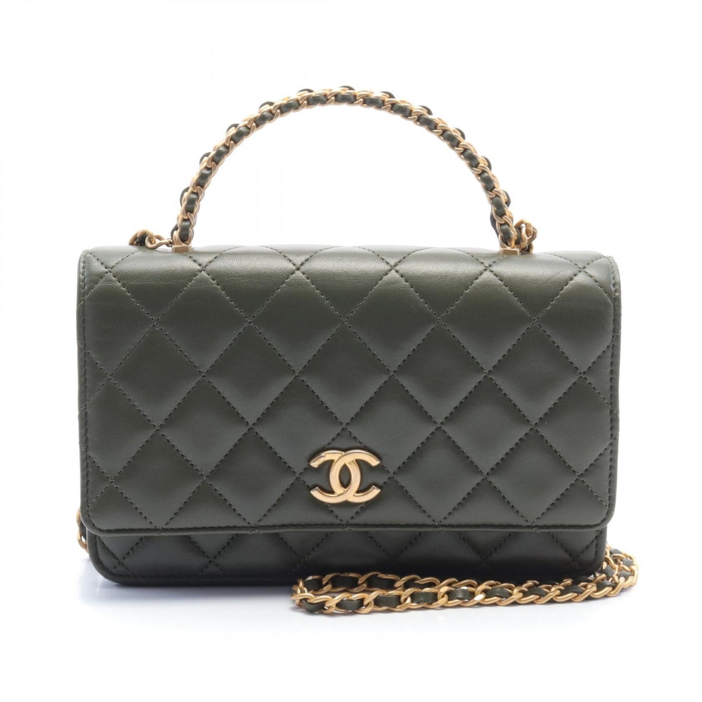 Chanel CC Quilted Leather Top Handle Wallet on Chain Leather Shoulder Bag