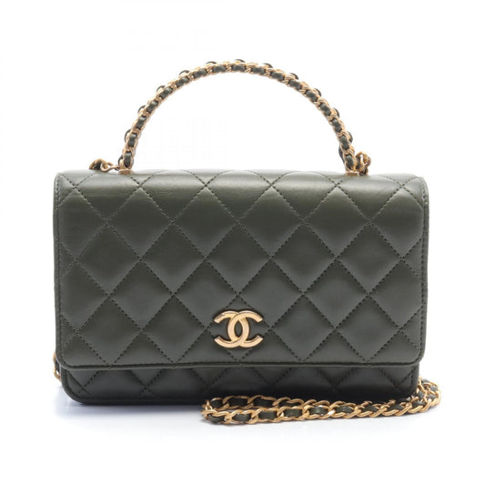 Chanel CC Quilted Leather Top Handle Wallet on Chain Leather Shoulder Bag