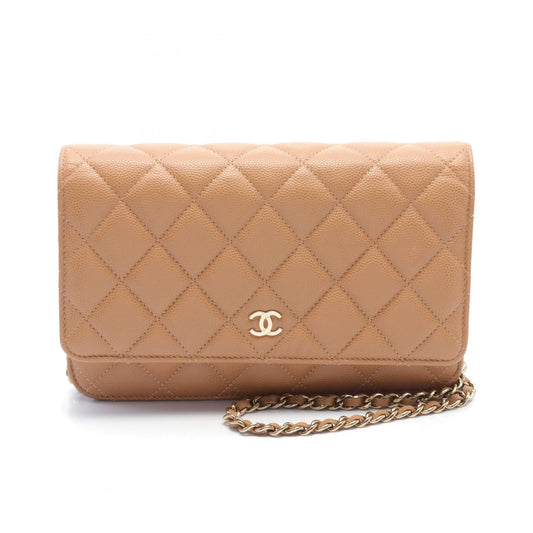 Chanel Quilted Caviar Wallet on Chain Leather Shoulder Bag in Great Condition