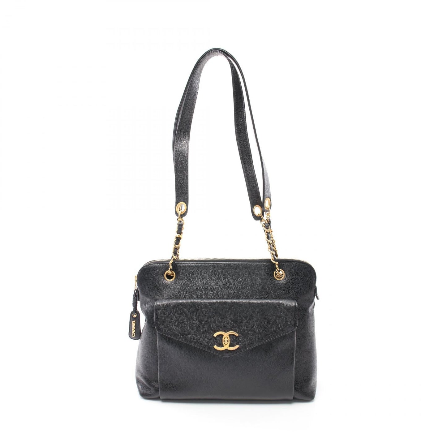 Chanel Vintage Coco Turnlock Black Caviar Skin Chain Tote Bag Leather Shoulder Bag in New Condition