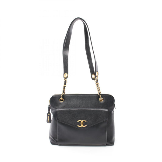 Chanel Vintage Coco Turnlock Black Caviar Skin Chain Tote Bag Leather Shoulder Bag in New Condition