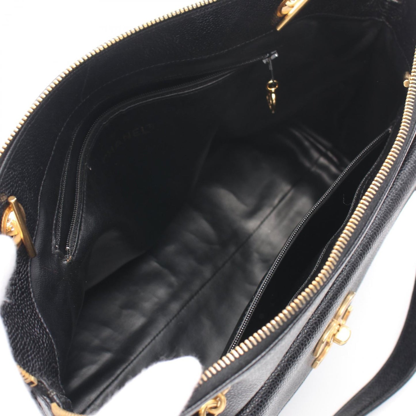 Chanel Vintage Coco Turnlock Black Caviar Skin Chain Tote Bag Leather Shoulder Bag in New Condition