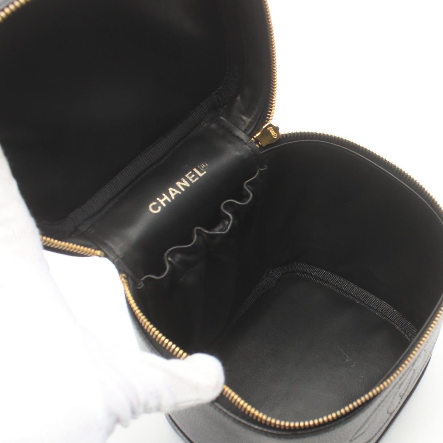 Chanel CC Caviar Vertical Vanity Case Leather Vanity Bag A01998 in New Condition