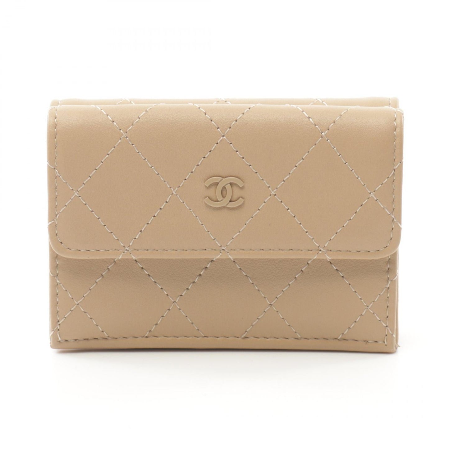 Chanel Leather Tri-Fold Wallet Beige