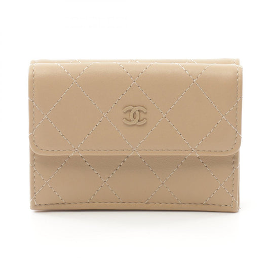 Chanel Leather Tri-Fold Wallet Beige