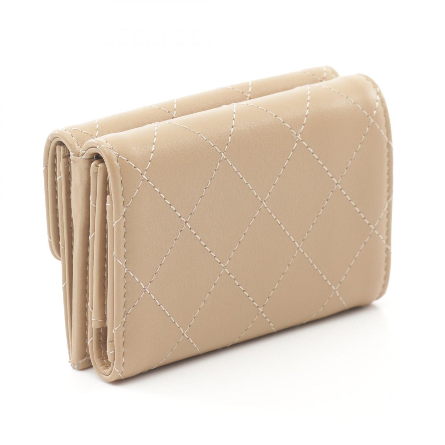Chanel Leather Tri-Fold Wallet Beige