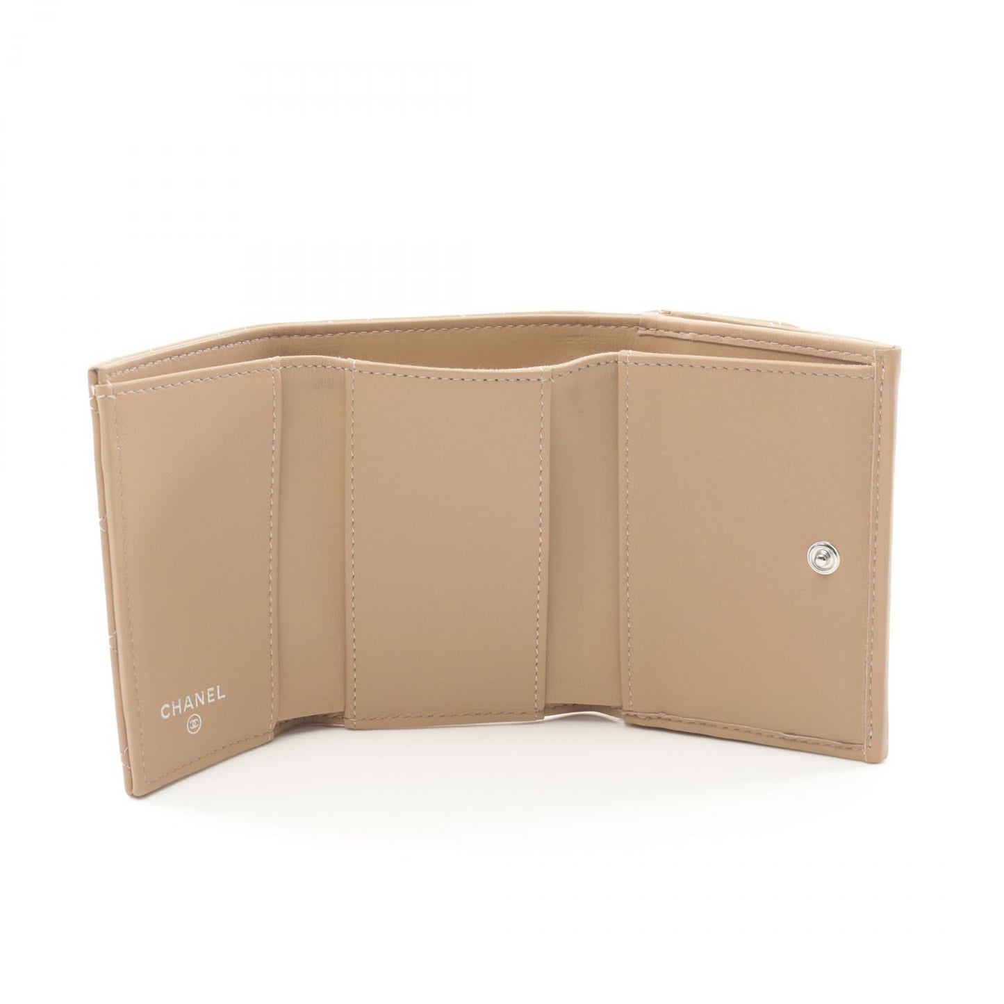 Chanel Leather Tri-Fold Wallet Beige