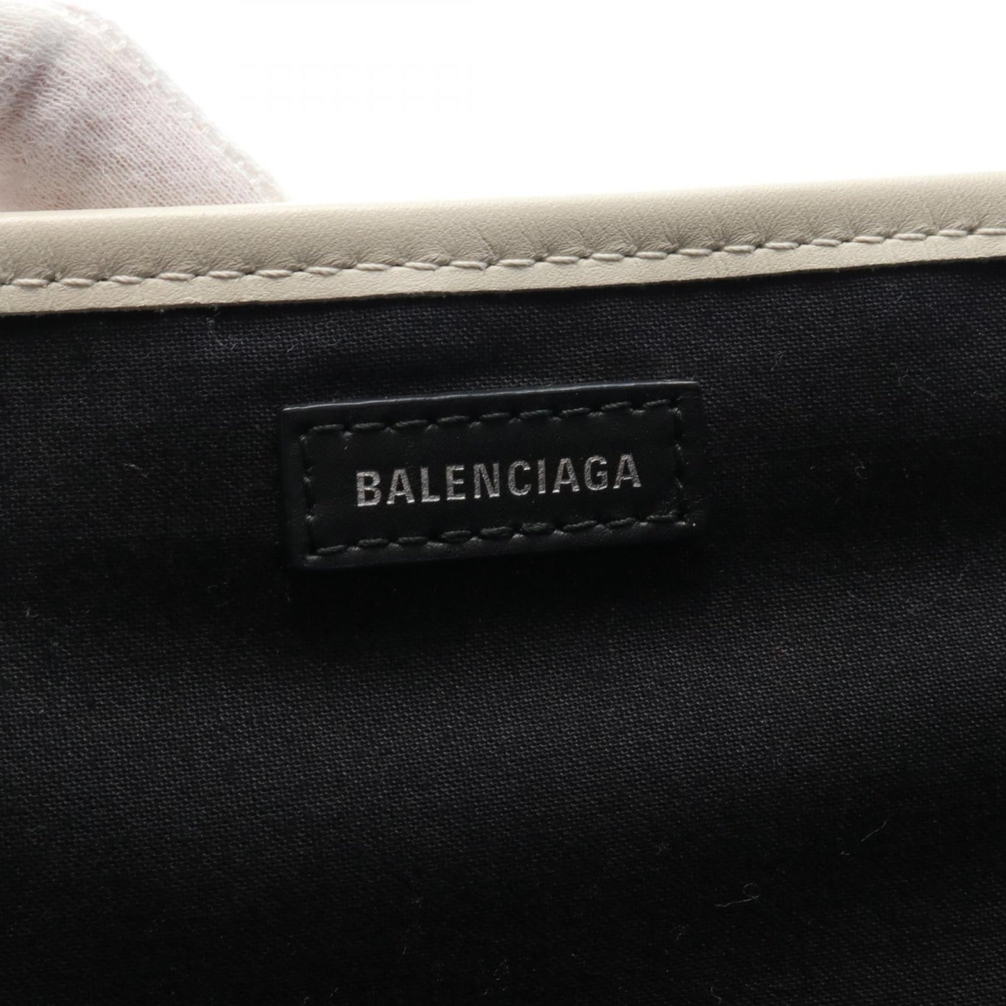 Balenciaga Navy Cabas S Canvas Leather Tote